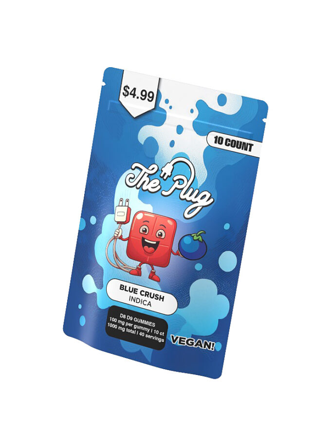 CBD Pharm The Plug D8 D9 Vegan Gummies Blue Crush Indica 10 Count