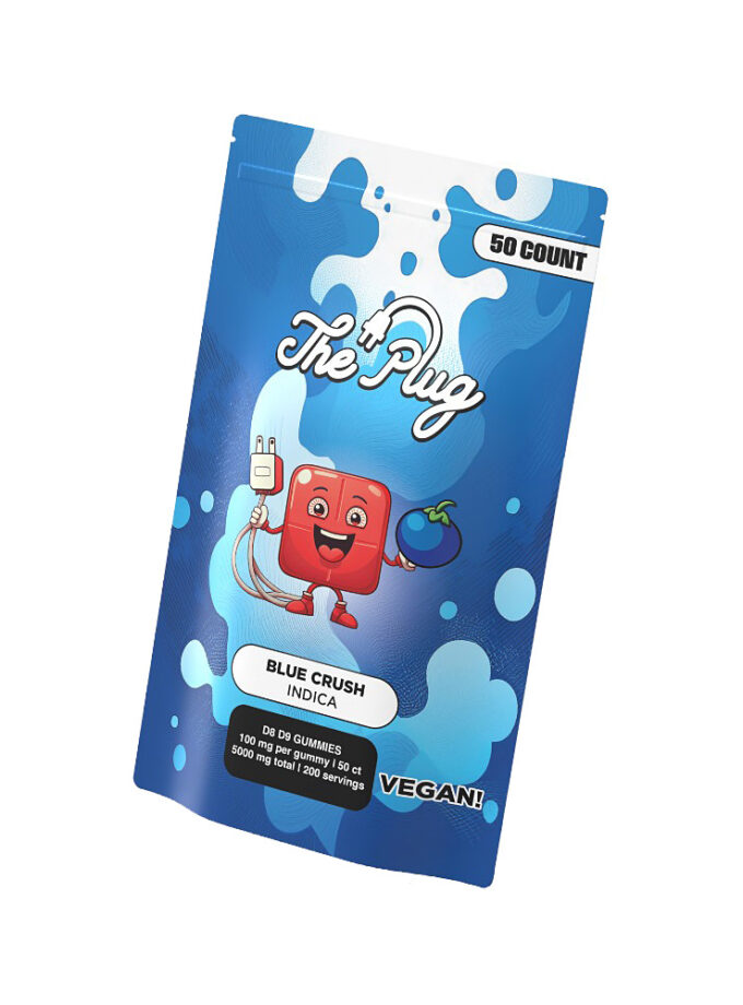 CBD Pharm The Plug D8 D9 Vegan Gummies Blue Crush Indica 50 Count