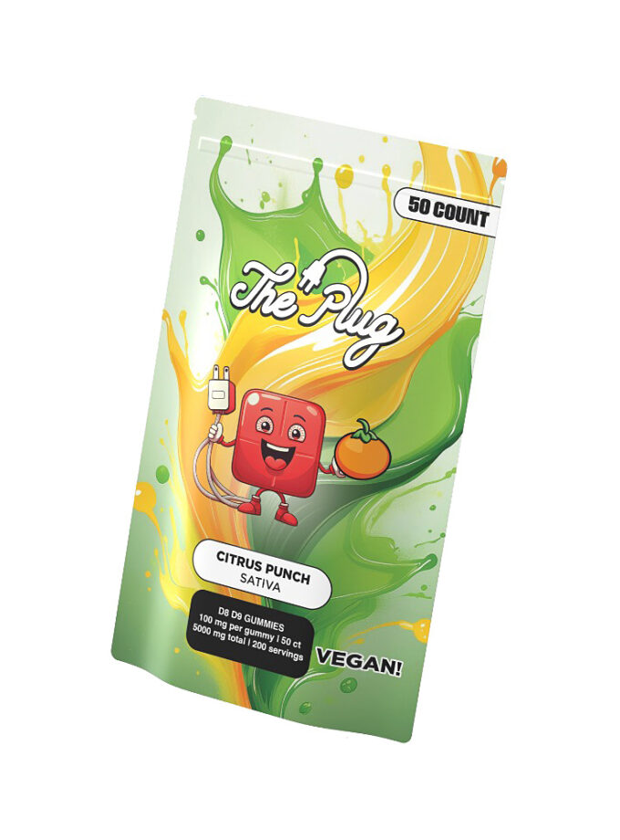 CBD Pharm The Plug D8 D9 Vegan Gummies Citrus Punch Sativa 50 Count
