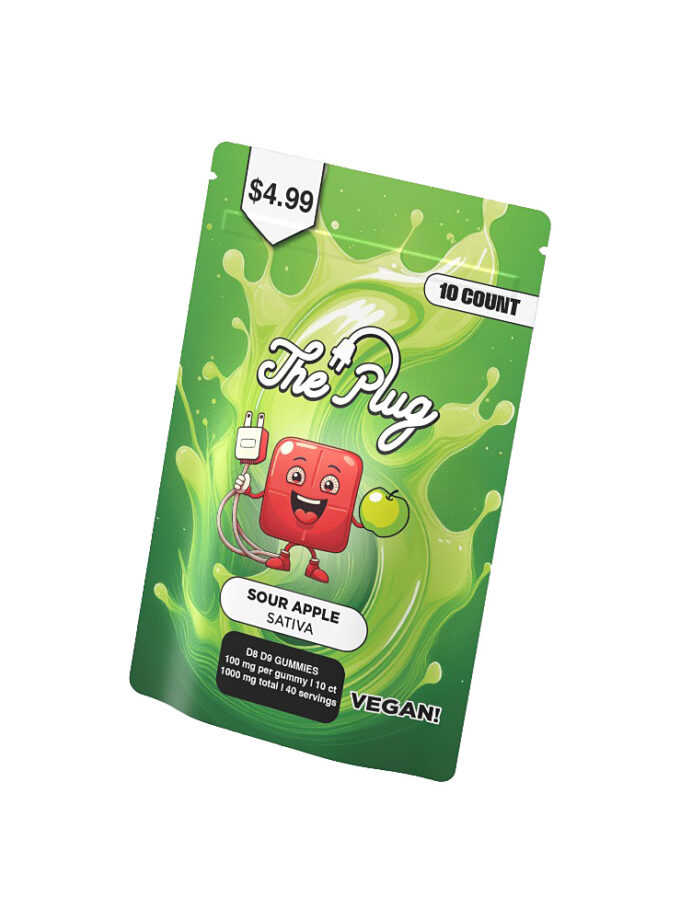 CBD Pharm The Plug D8 D9 Vegan Gummies Sour Apple Sativa 10 Count