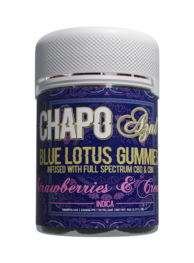 Chapo Azul Blue Lotus Vegan Gummies Strawberry & Cream Indica 250mg 20 Count