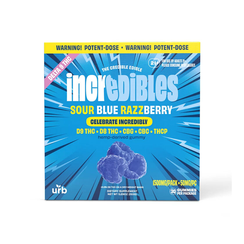Incredibles Sour Blue Razzberry 50mg Gummies