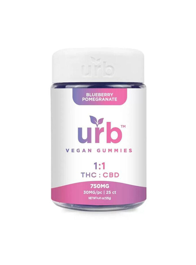 Urb Blueberry Pomegranate 1-1 THC CBD Vegan Gummies