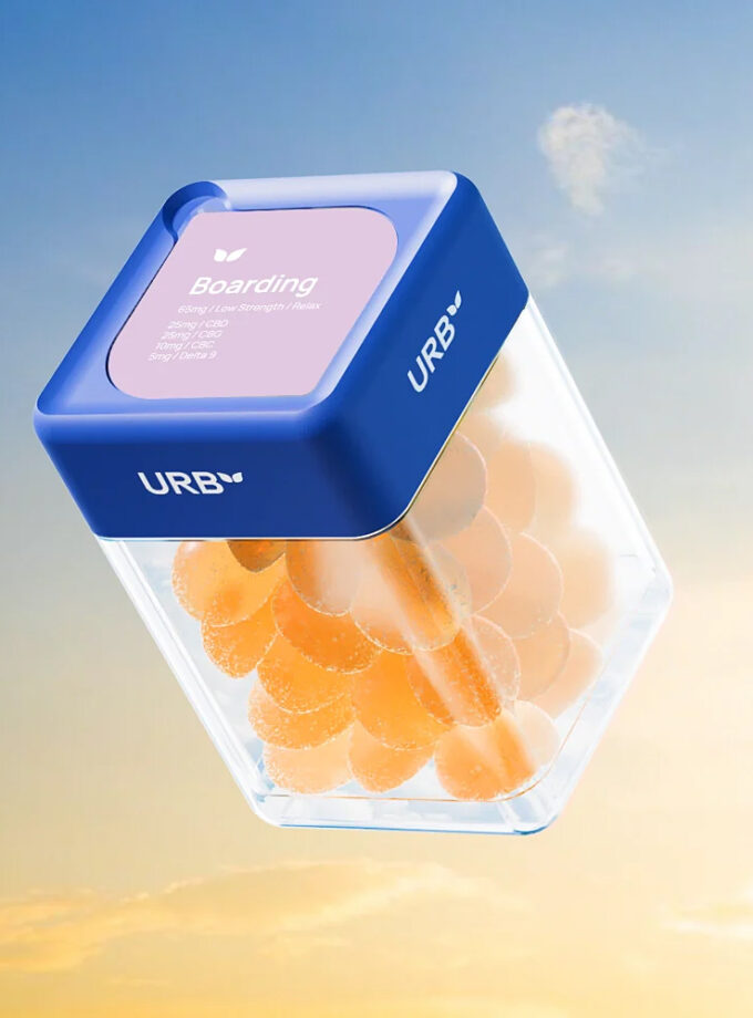 Urb Boarding Skybites Vegan Gummies Peach Mango Watermelon Indica 65mg 30 Count