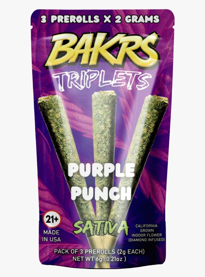 BAKRS TRIPLETS 3 PRE ROLLS | 2g | Purple Punch - Sativa