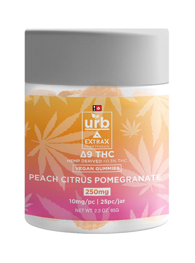 Urb Peach Citrus Pomegranate Delta 9 THC Vegan Gummies